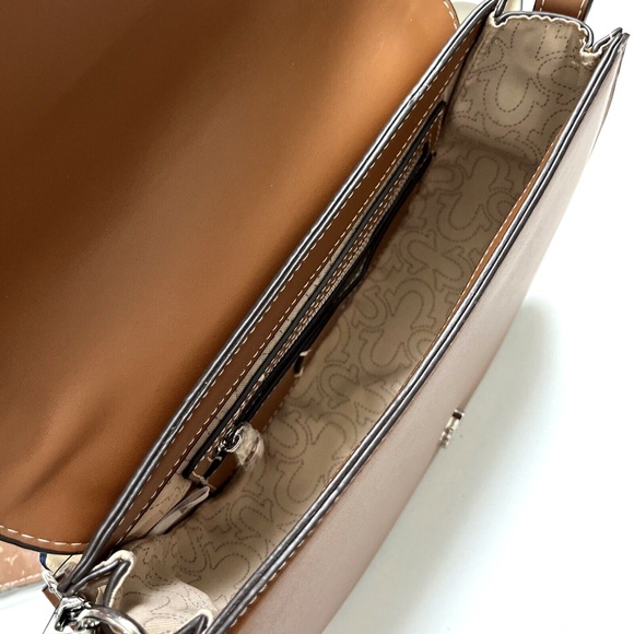 NWT TRUE RELIGION Saddle Flap Denim Crossbody Bag Stitched Horseshoe Logo Brown - Picture 8 of 9